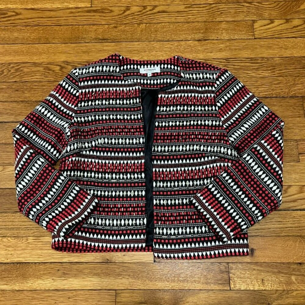 Morgan De Toi Jacket Womens 38 Small Red Black White Beaded Open Front